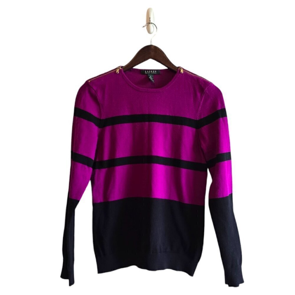 Ralph Lauren Purple Colorblock Zip Shoulder Long Sleeve Sweater Sz M